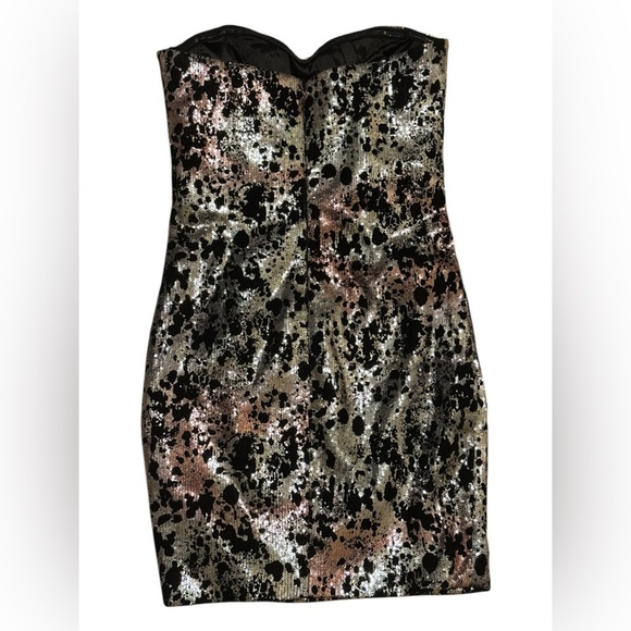 JOVANI Strapless Sequins Velvet Dress Silver Black Pink Size 2 Mini Formal Party - Picture 2 of 6